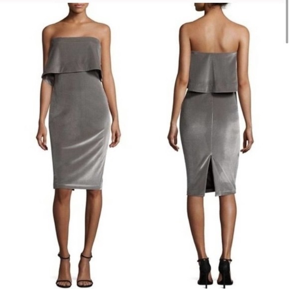 LIKELY Pretty Strapless Pewter Velvet Dress! NWT - Size 12 - Picture 1 of 6
